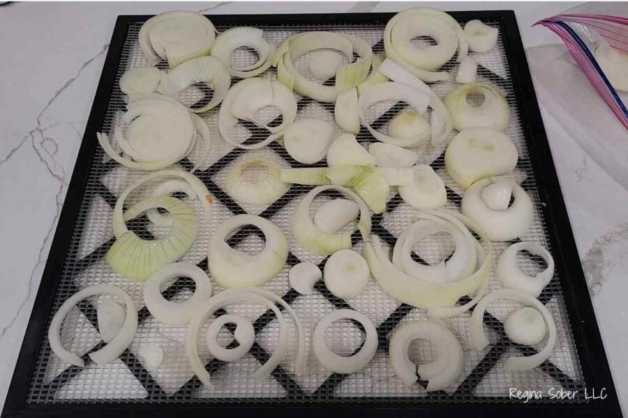dehydrate raw onions on tray