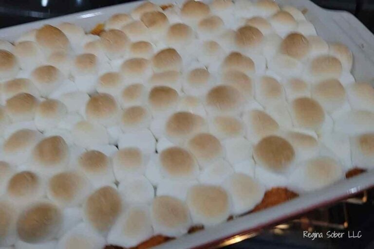 golden brown baked sweet potatoes with toasted marshmallows