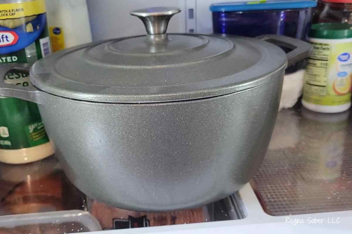 large pot covered in fridge with turkey inside
