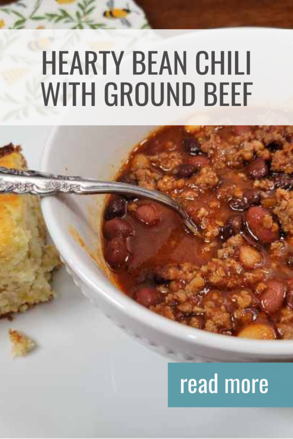 Easy chili recipe with beans using ground beef and three kinds of beans for rich flavor. A simple, hearty dinner that makes great leftovers.