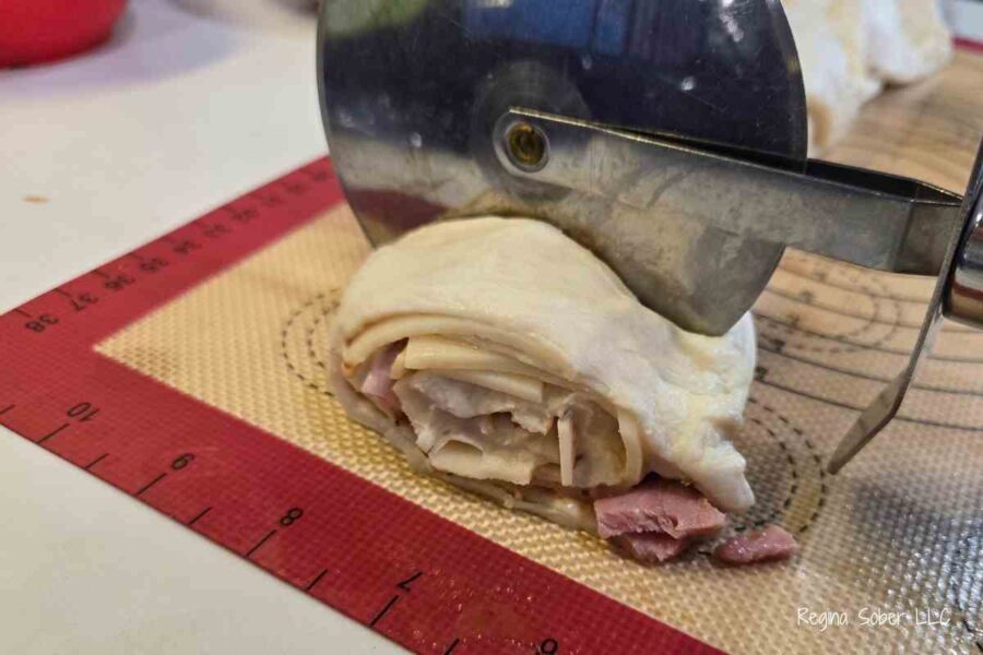 carefully cut slices. we used a pizza cutter