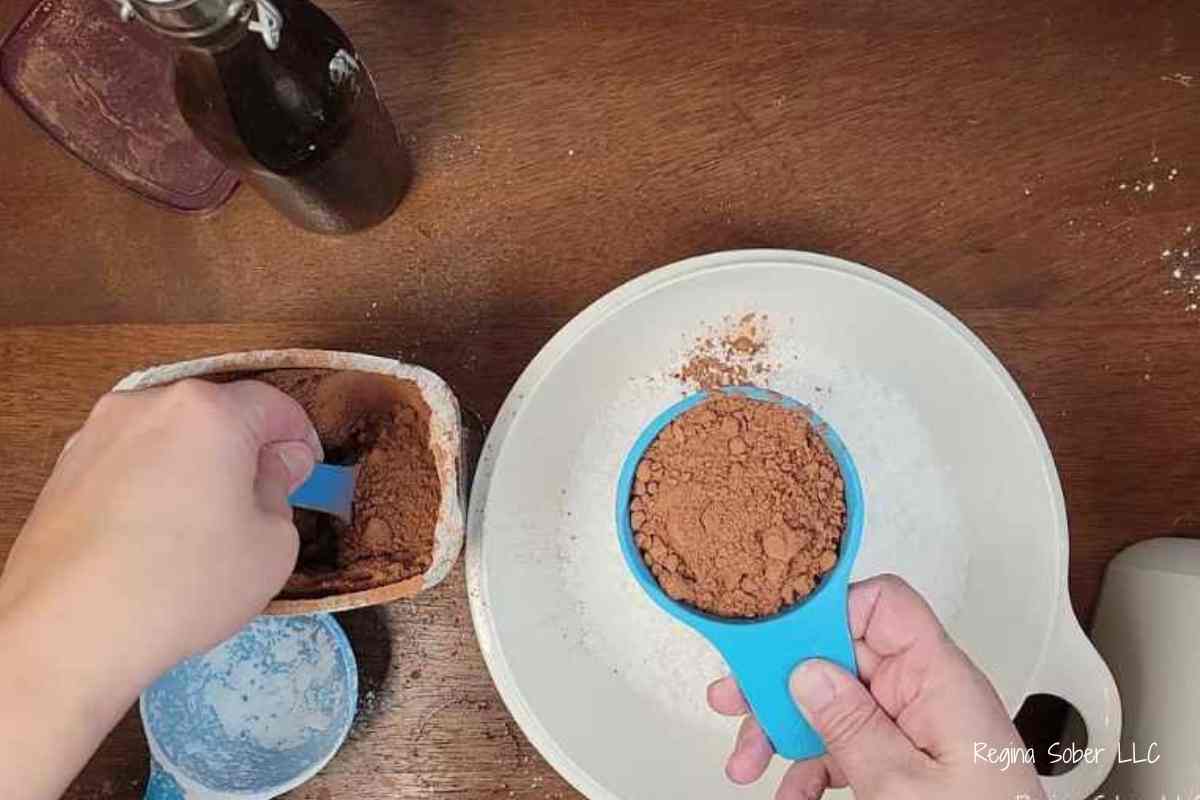 cocoa powder in mixing bowl