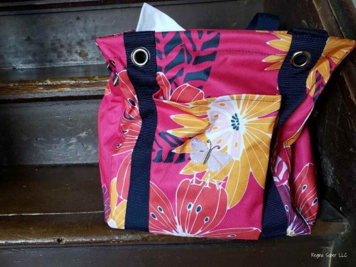 reusable bag on stairs