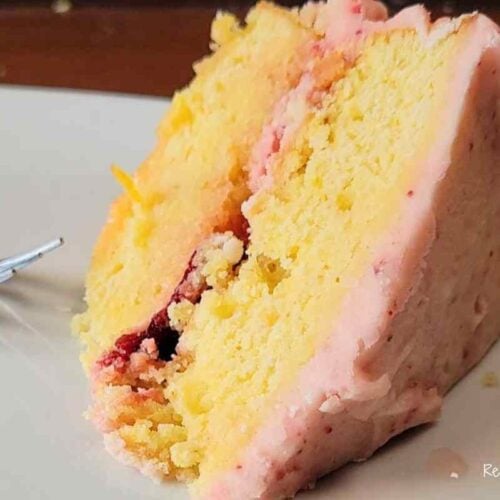 lemon cake, with strawberry filling frosting
