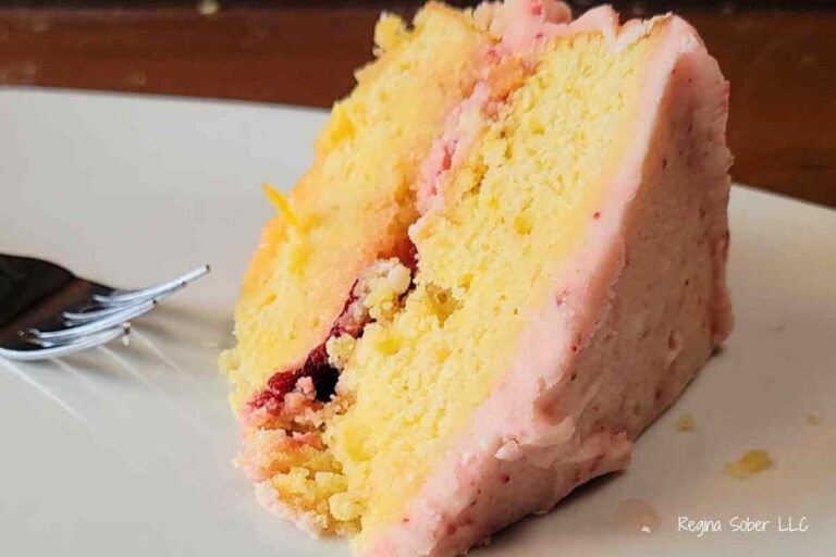 lemon cake, with strawberry filling frosting