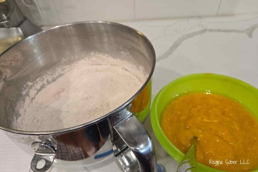 combine the wet ingredients together with the dry and mix together until incorporated