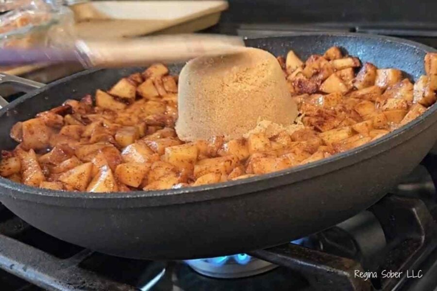 melt brown sugar into apples for sweetness
