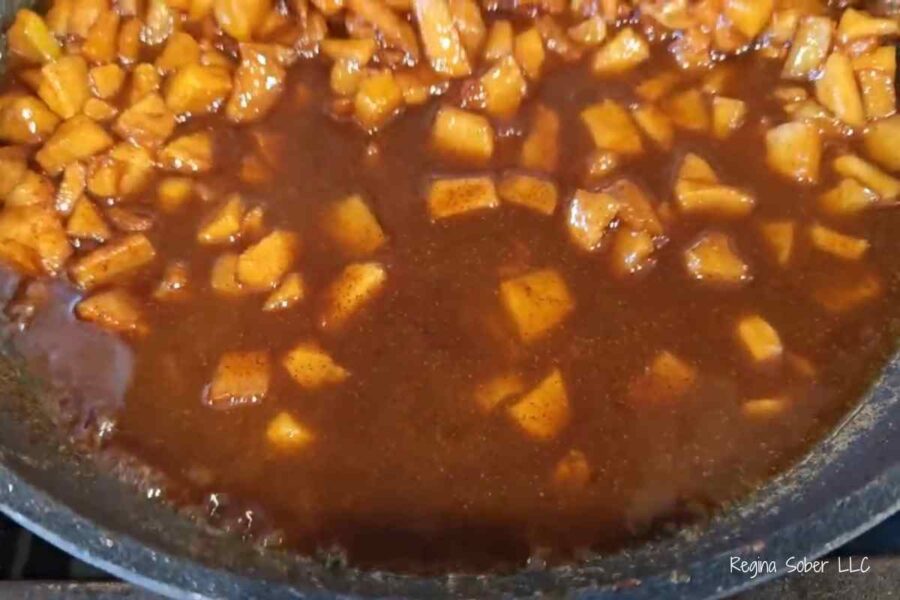 apples will release juices, reduce this into a caramel