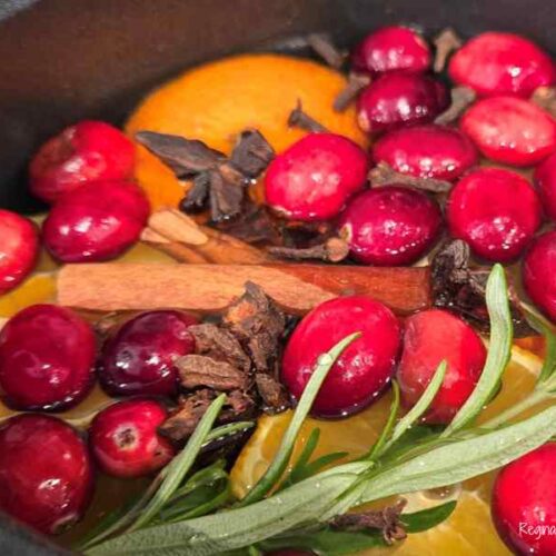 simmer pot with christmas aroma using fresh cranberries fresh oranges rosemary, whole cloves and star anise