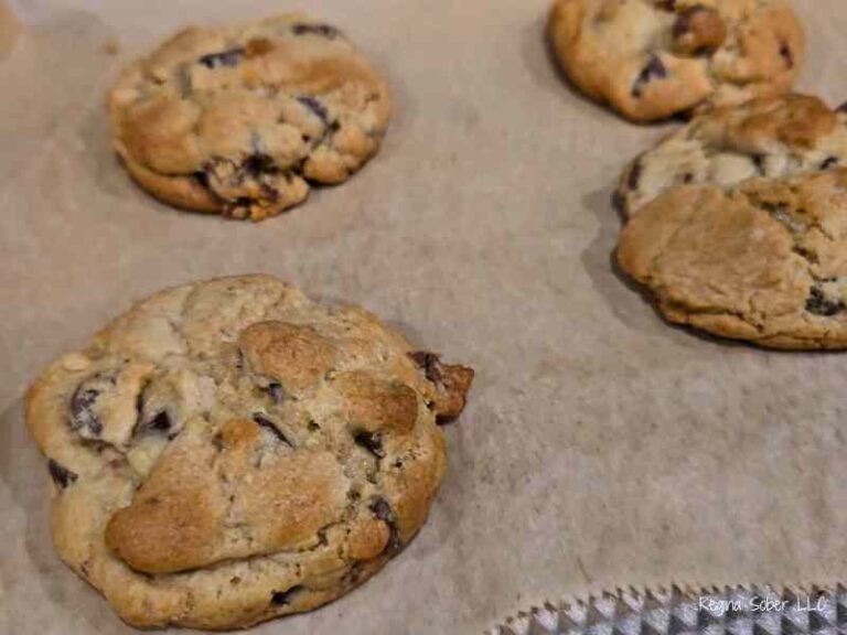 baked chocolate chip cookies on cookie sheet