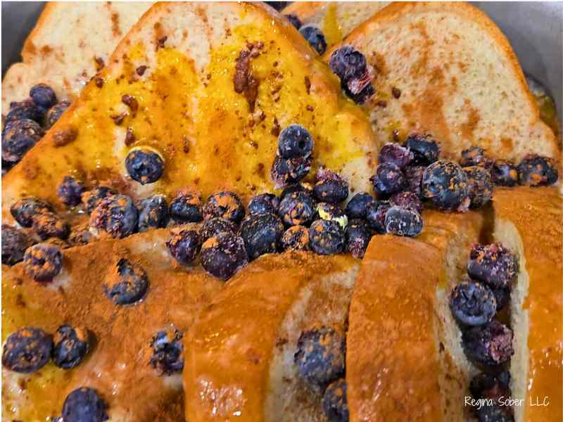 blueberries on french toast to bake