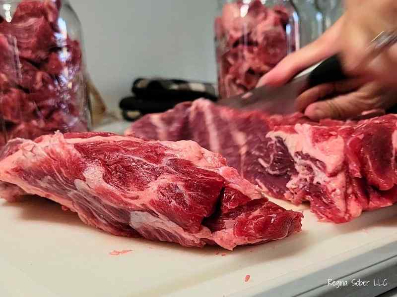 beef strips cutting to cubes