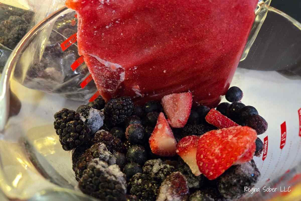 strawberry puree, frozen blackberries and blueberries