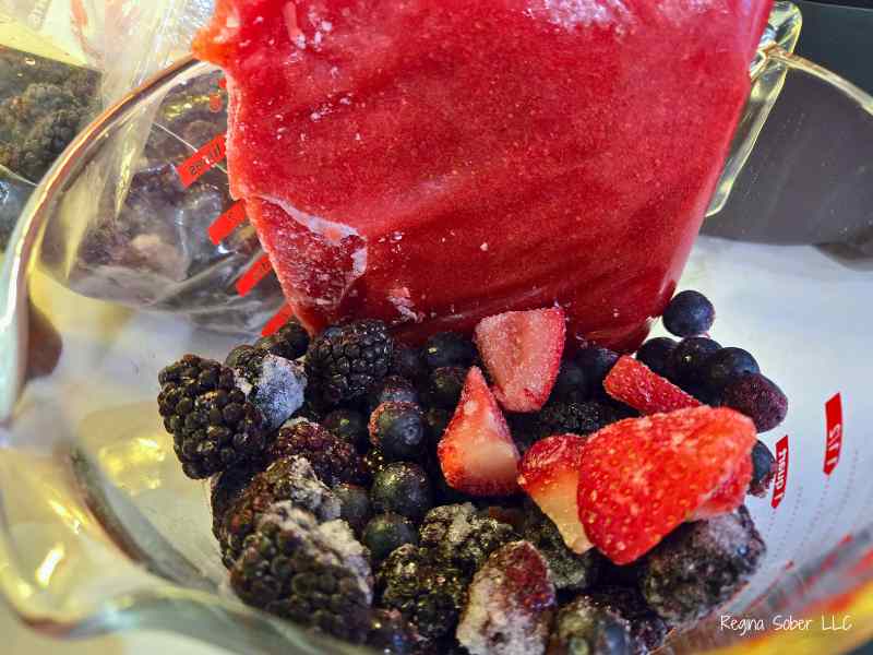 strawberry puree, frozen blackberries and blueberries
