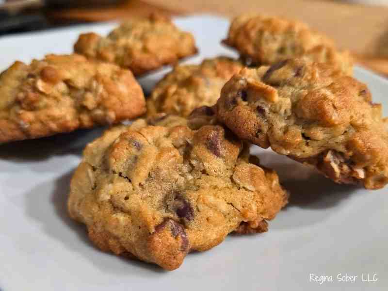 plated oatmeal cookies with chocolate chips