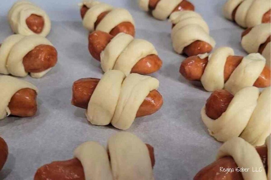 pan of rolled lil smokies