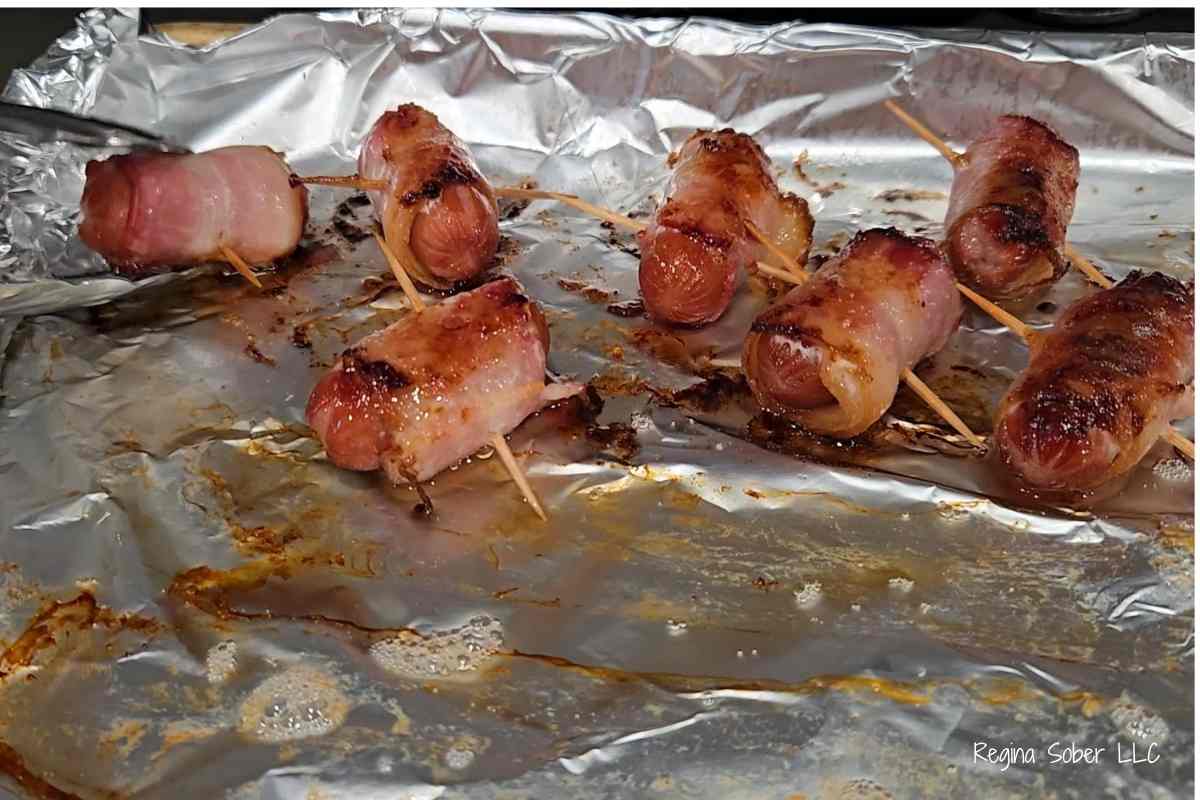 baked little smokies on baking sheet