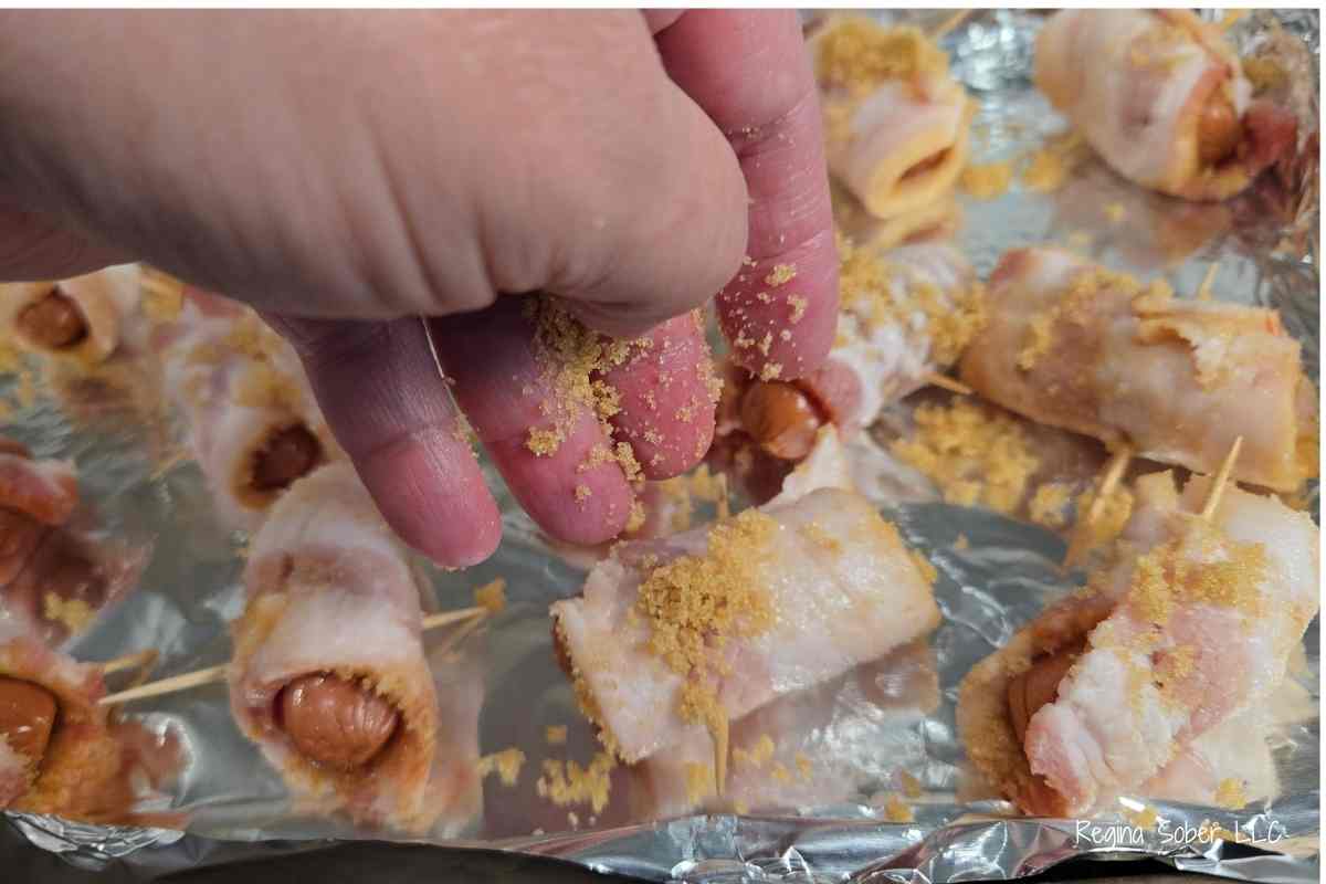 adding brown sugar to the smokies adds a nice sweetness to the bacon flavor