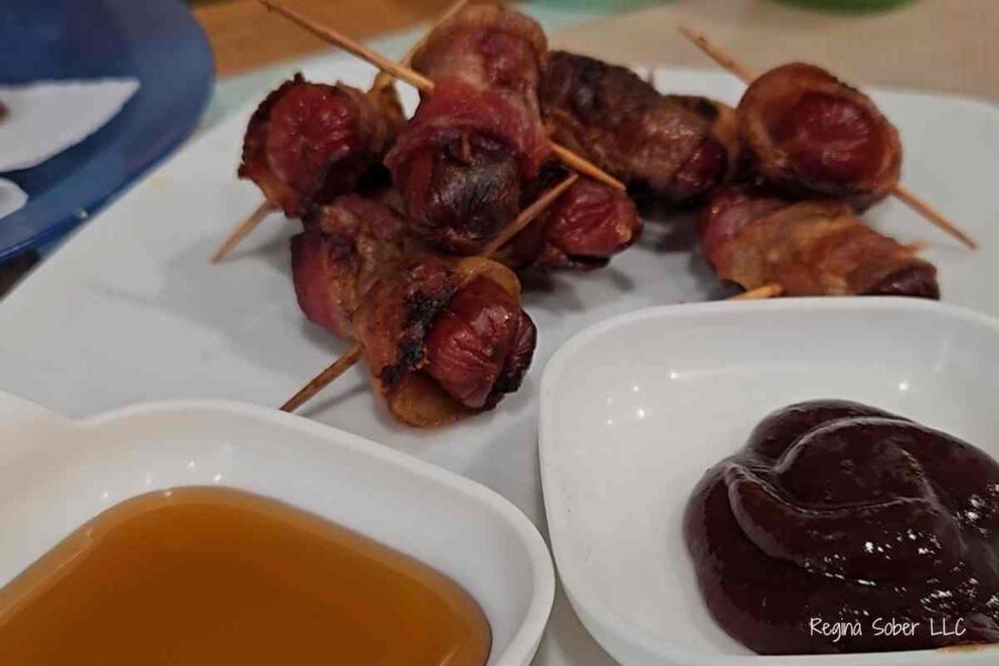 bacon wrapped smokies with honey and bbq