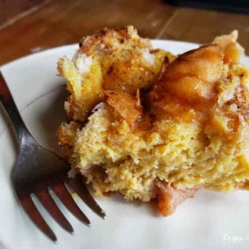 plated piece of apple pie french toast is perfect breakfast