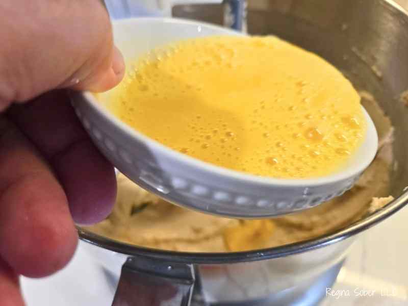 beat eggs added into mixing bowl