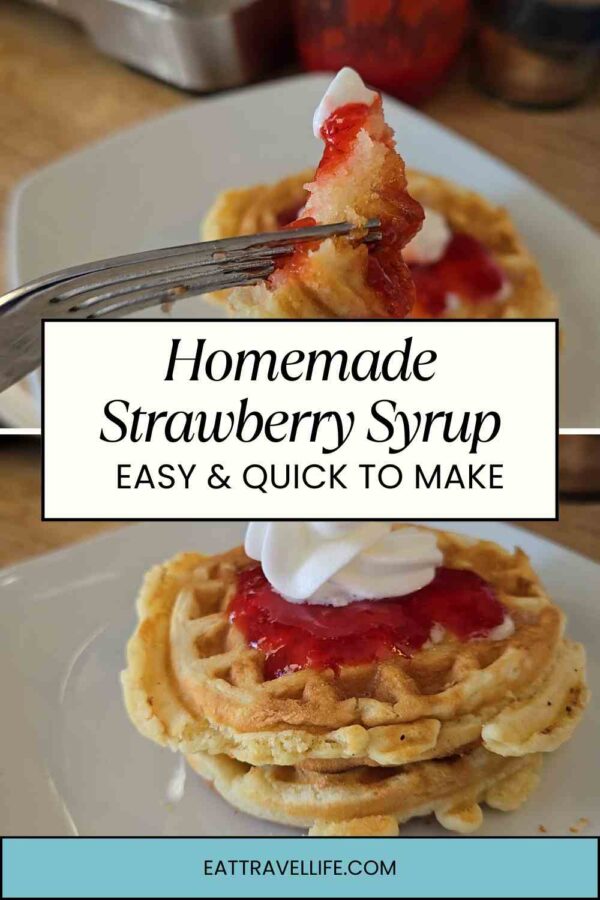 This quick three ingredient strawberry syrup comes together fast and tastes amazing on breakfast or ice cream. A great way to use fresh berries.