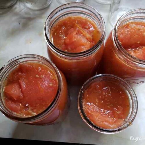 jarred tomatoes that ar crushed and ready to be processed