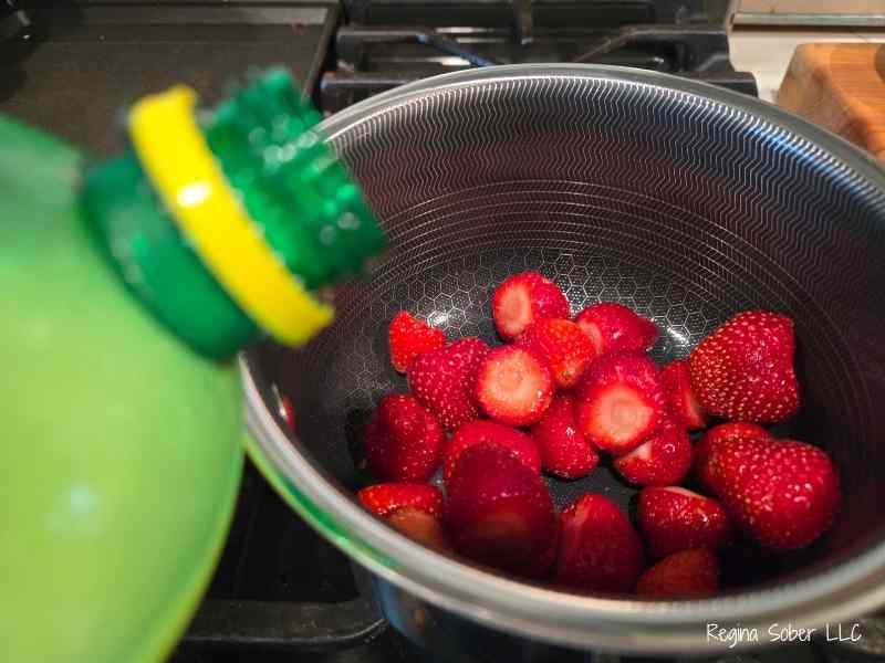 lemon juice helps brighten the taste of the strawberry syrup