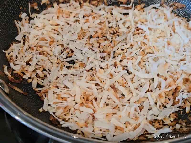 toasting extra sweetened coconut flakes allows a little sample while making this recipe