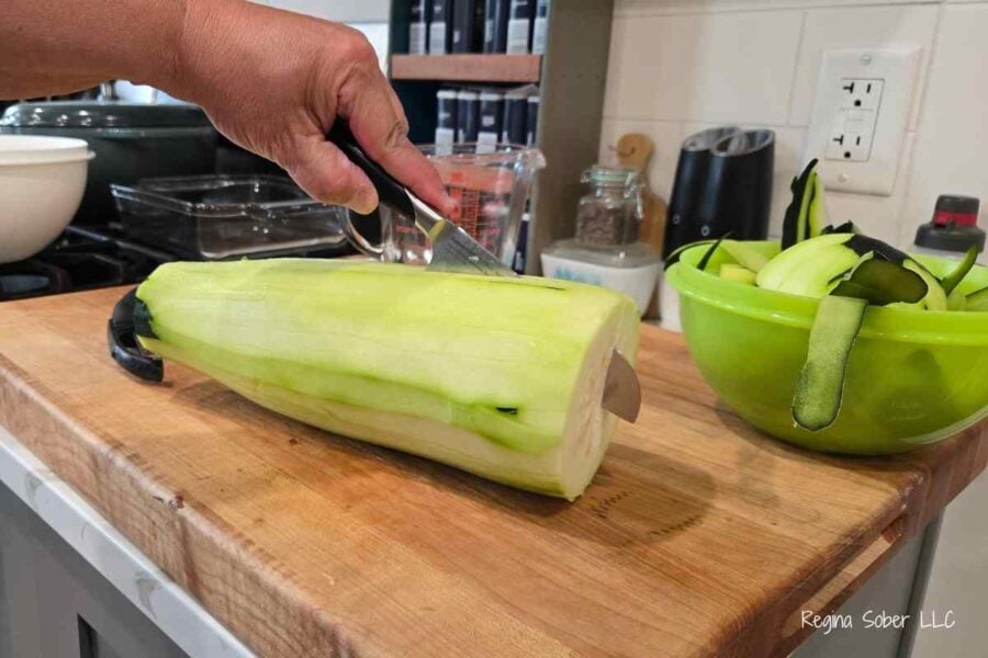 peel and cut the zucchini